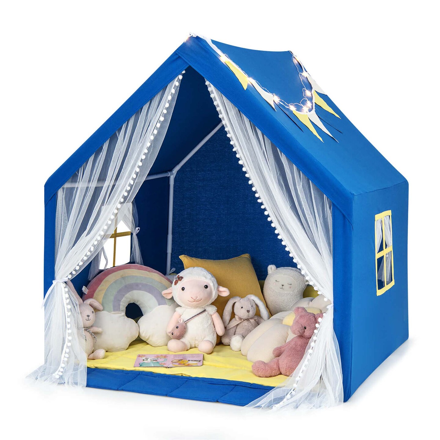 Costway Large Play Tent Kids & Toddlers Playhouse with Washable Cotton Mat, Star Lights