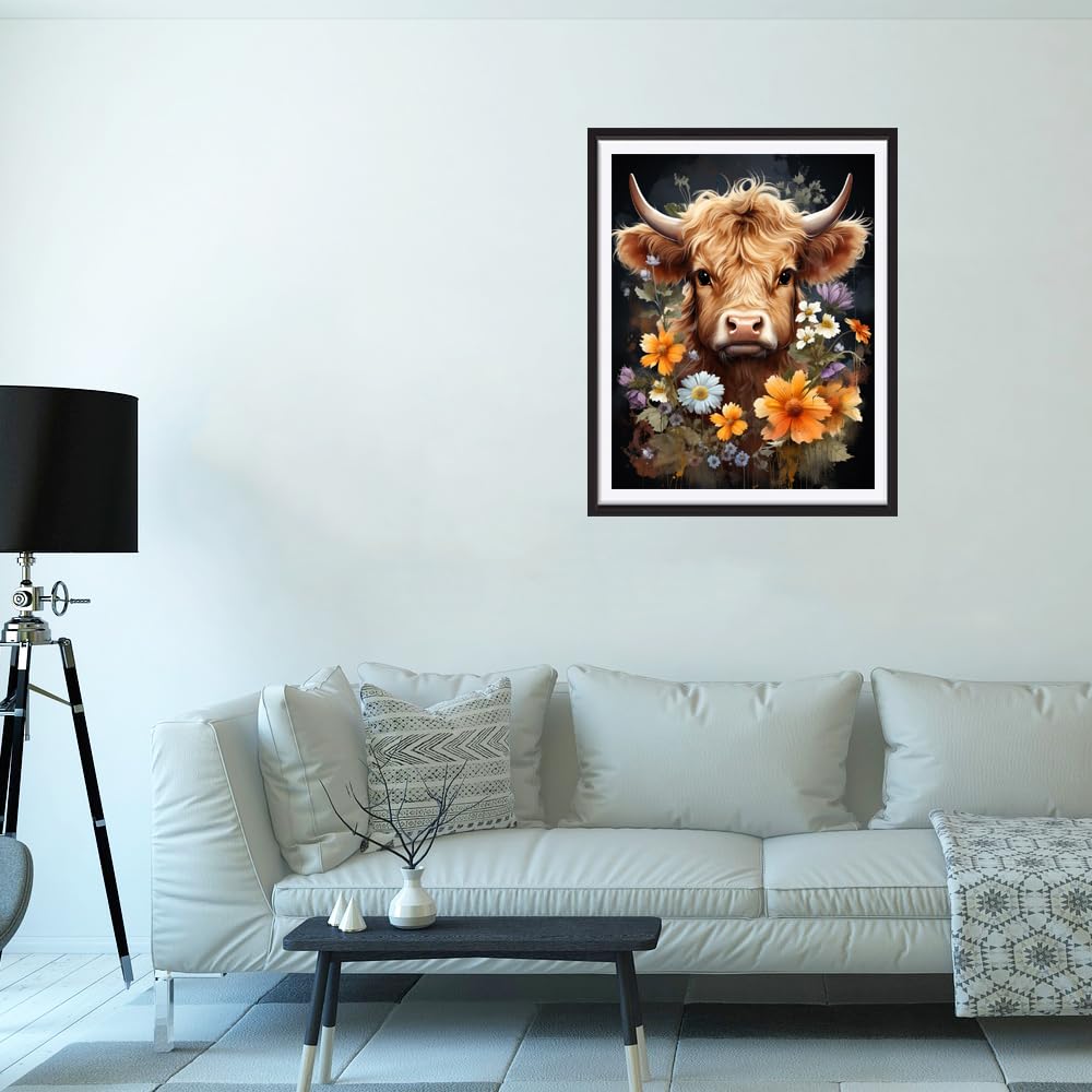 DIY 5D Diamond Painting Art Kits for Adults Highland Cow Diamond Painting Round Drill Art Craft Kits for Home Wall Decor Gifts 16x20inch