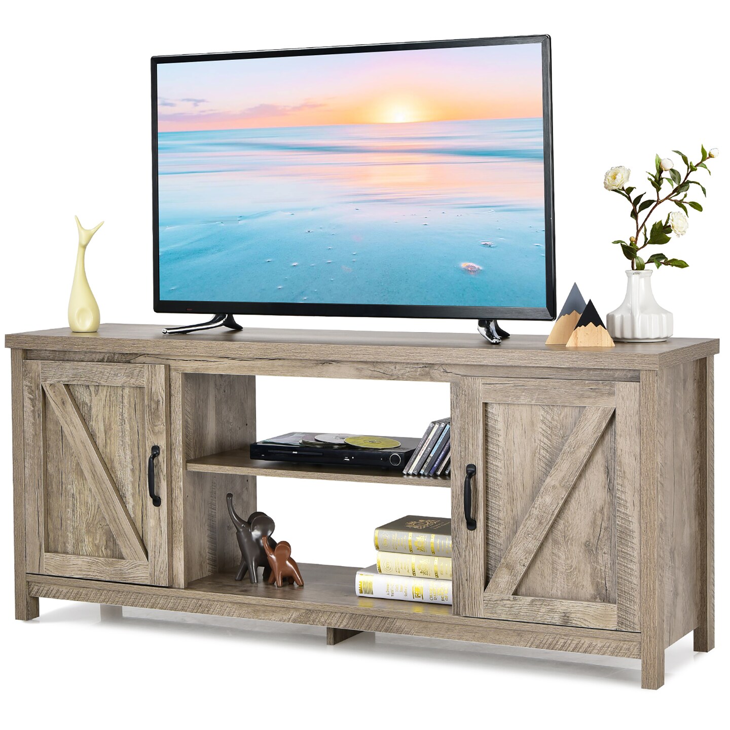 Costway 59&#x27;&#x27; TV Stand Media Console Center w/ Storage Cabinet for 65&#x27;&#x27; TV Natural\Black\Coffee