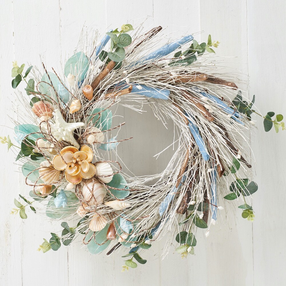 Coastal Shell Wreath 22&#x22; Handcrafted