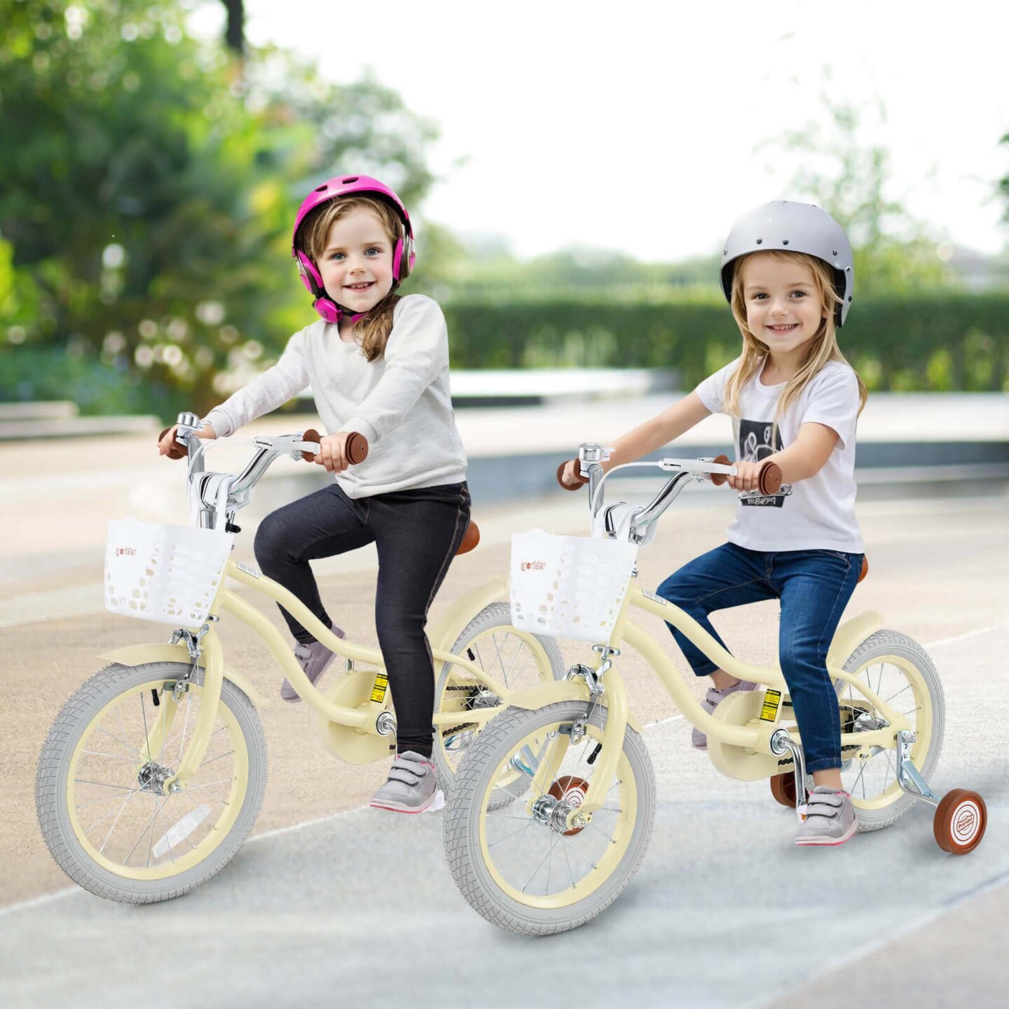 Costway 14'' Kid's Bike with Removable Training Wheels & Basket for 3-5 Years Old Pink/Blue/Green/Beige/Purple/Light Blue