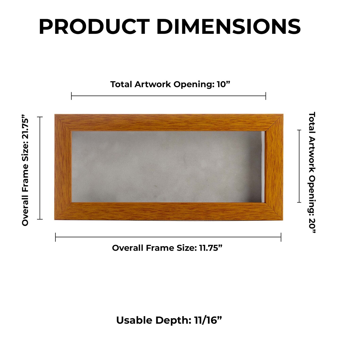 Warm Honey Brown Wood Shadow Box Frame with Acrylic Front - Light Brown Suede Backing, 30 Sizes