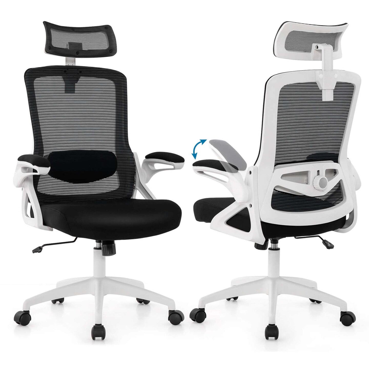 Costway Ergonomic Office Chair with Adjustable Lumbar Support Rocking Backrest Armrests Black/White