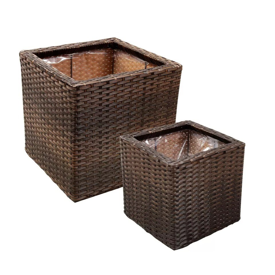 Polyrattan Indoor Square Planter - Brown - 11 in, 14 in