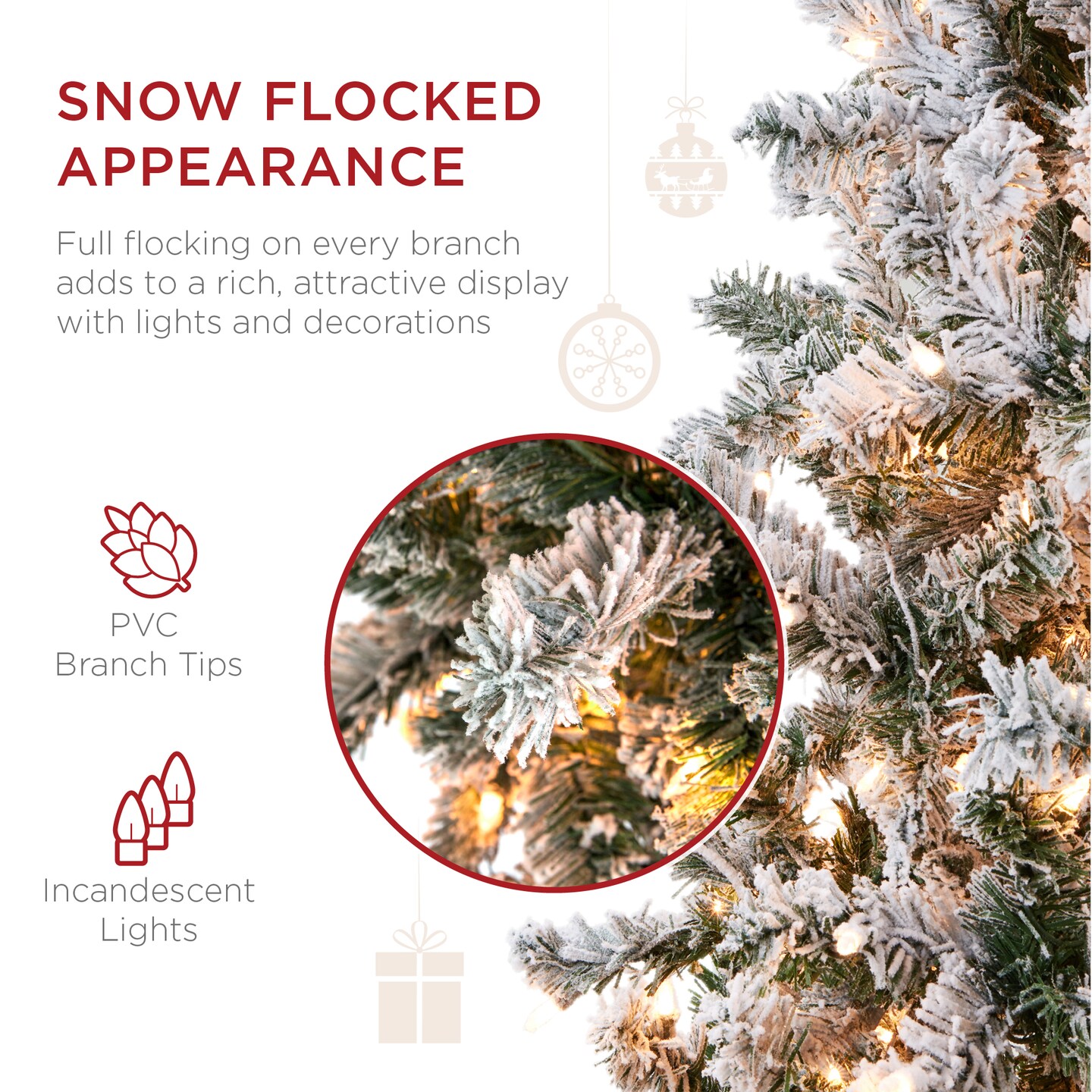 Best Choice Products Pre-Lit Artificial Snow Flocked Pencil Christmas Tree Holiday Decoration