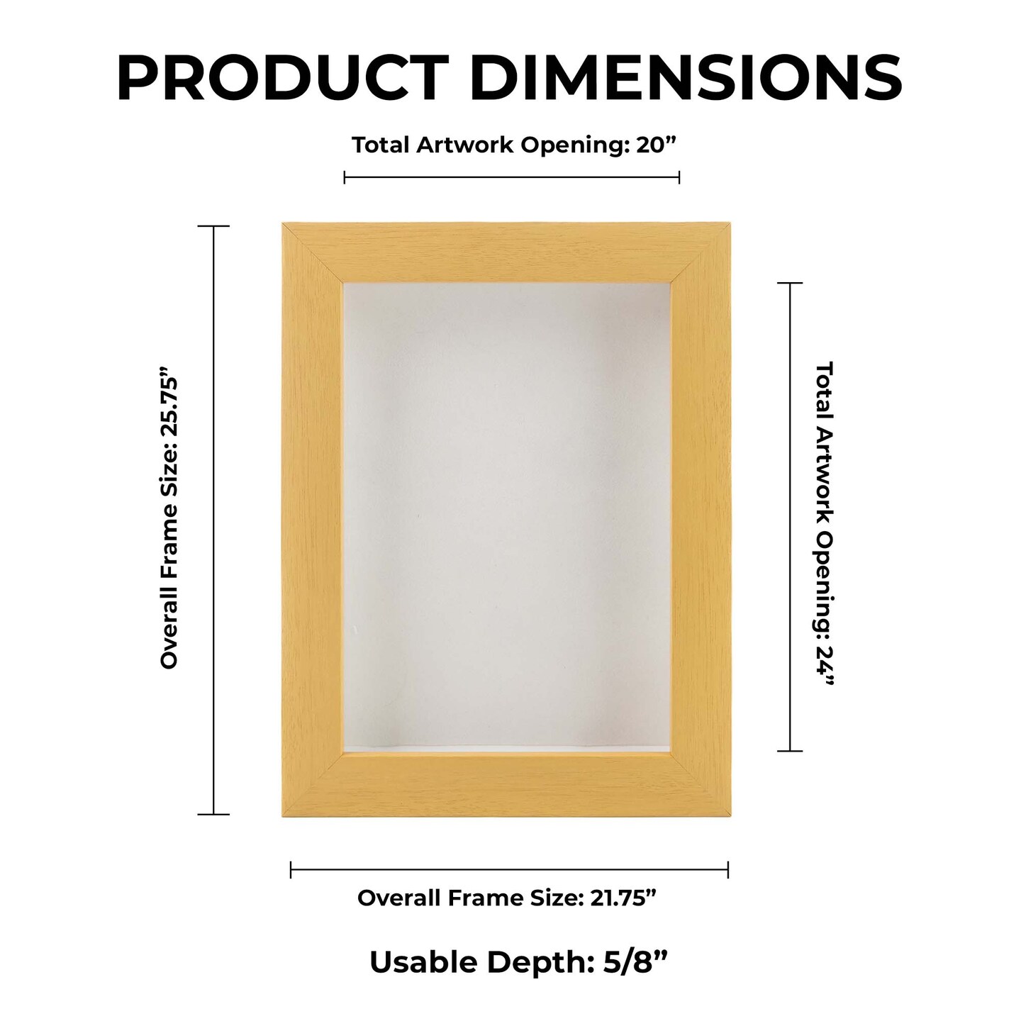 Classic Natural Wood Shadow Box Frame with Acrylic Front - White Suede Backing, 30 Sizes