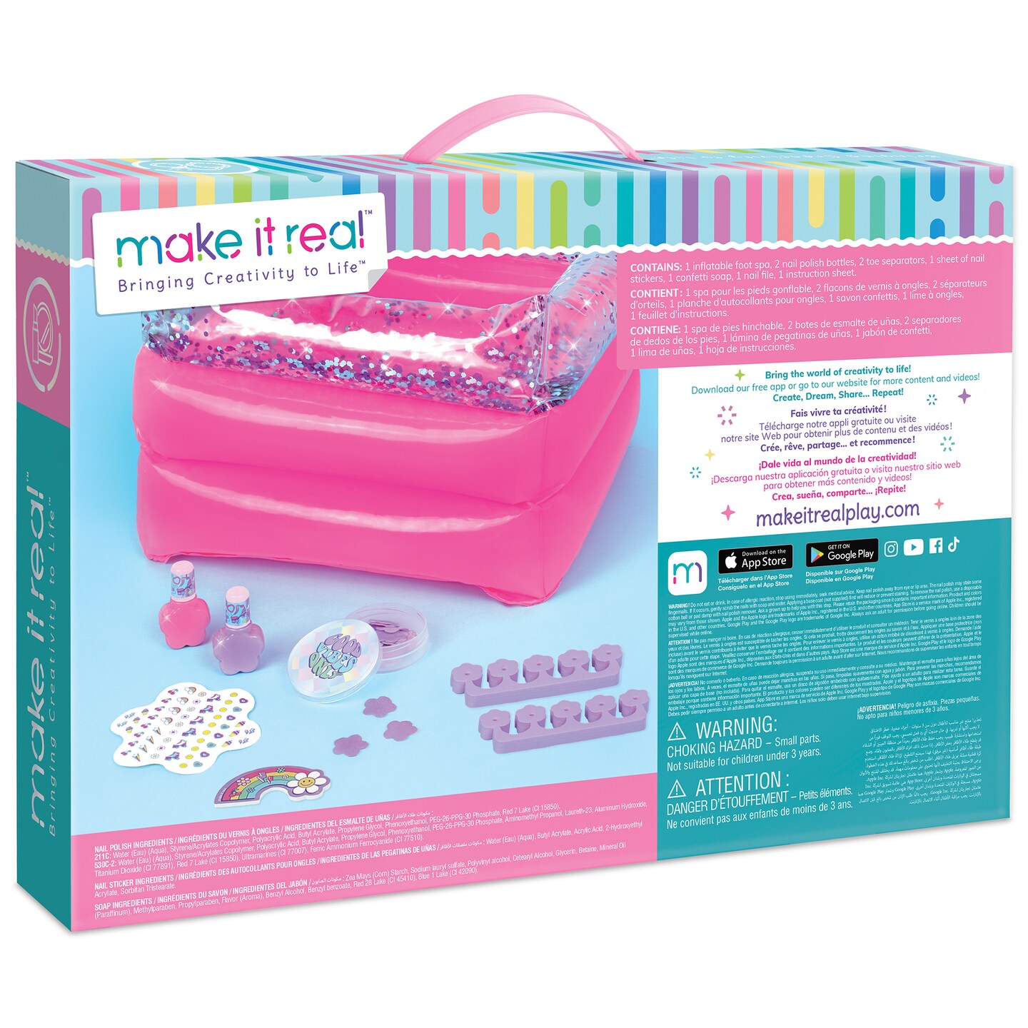 Make It Real: Pamper Yourself&#xA0;Spa Set - 9 pcs, Inflatable Sparkly Foot Bath &#x26; Accessories, Nail Polish &#x26; Art, Tweens, Girls &#x26; Kids Ages 8+