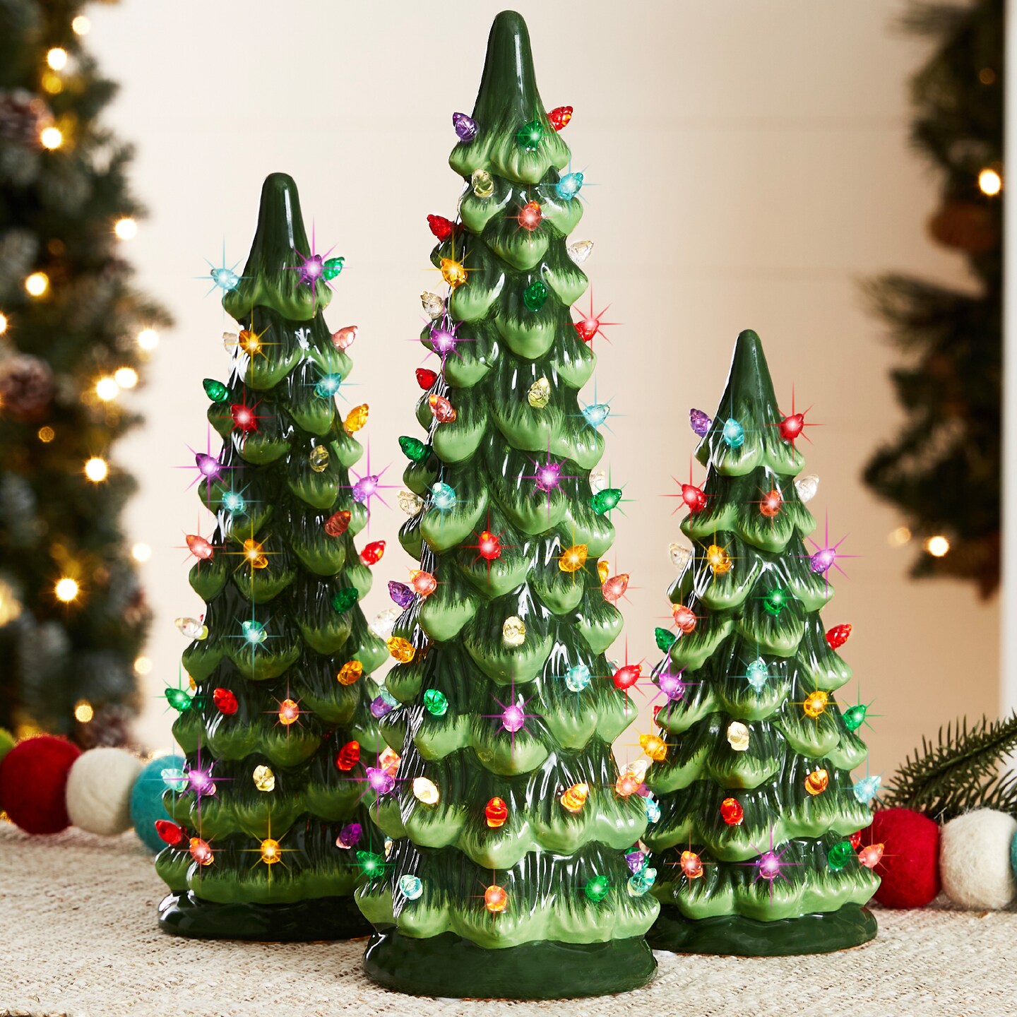 Best Choice Products Set of 3 Pre-Lit Hand-Painted Ceramic Tabletop Christmas Trees