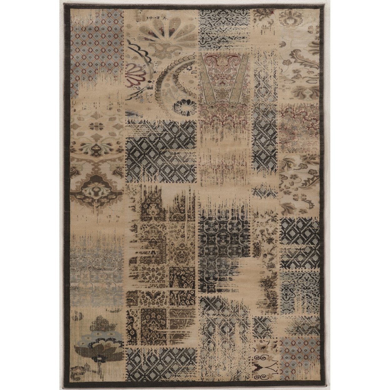 Jewel Patchwork Area Rug Beige 5X7.6 Transitional Design Heat Set Polypropylene