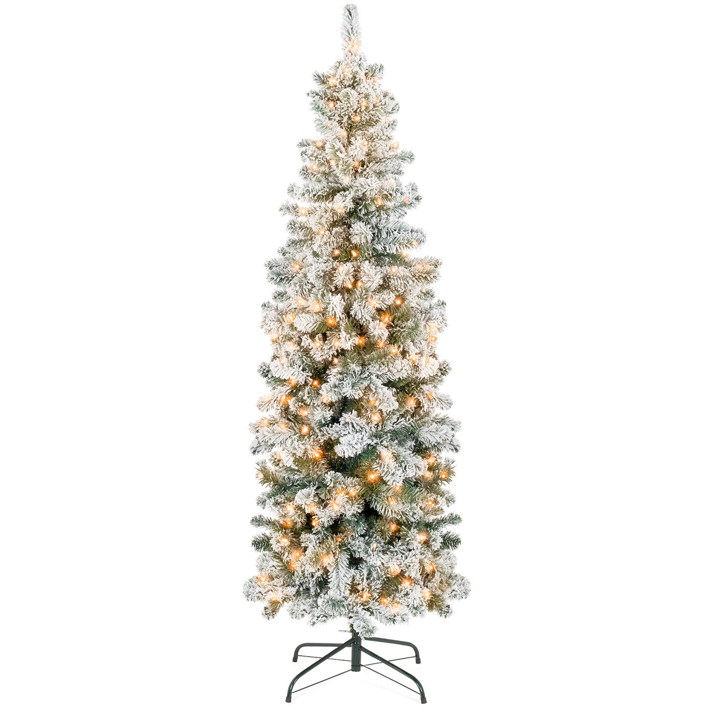 Best Choice Products Pre-Lit Artificial Snow Flocked Pencil Christmas Tree Holiday Decoration