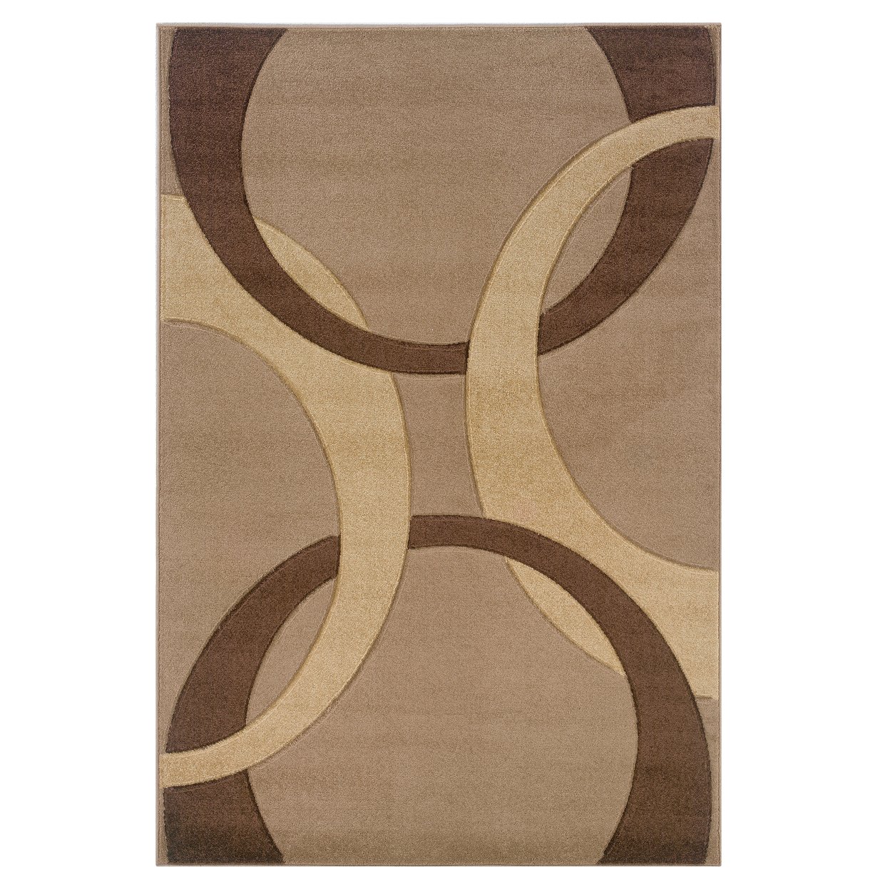 Corfu Spheres Tan Area Rug 5X7.7 100% Heat Set Frieze Yarn Contemporary Style