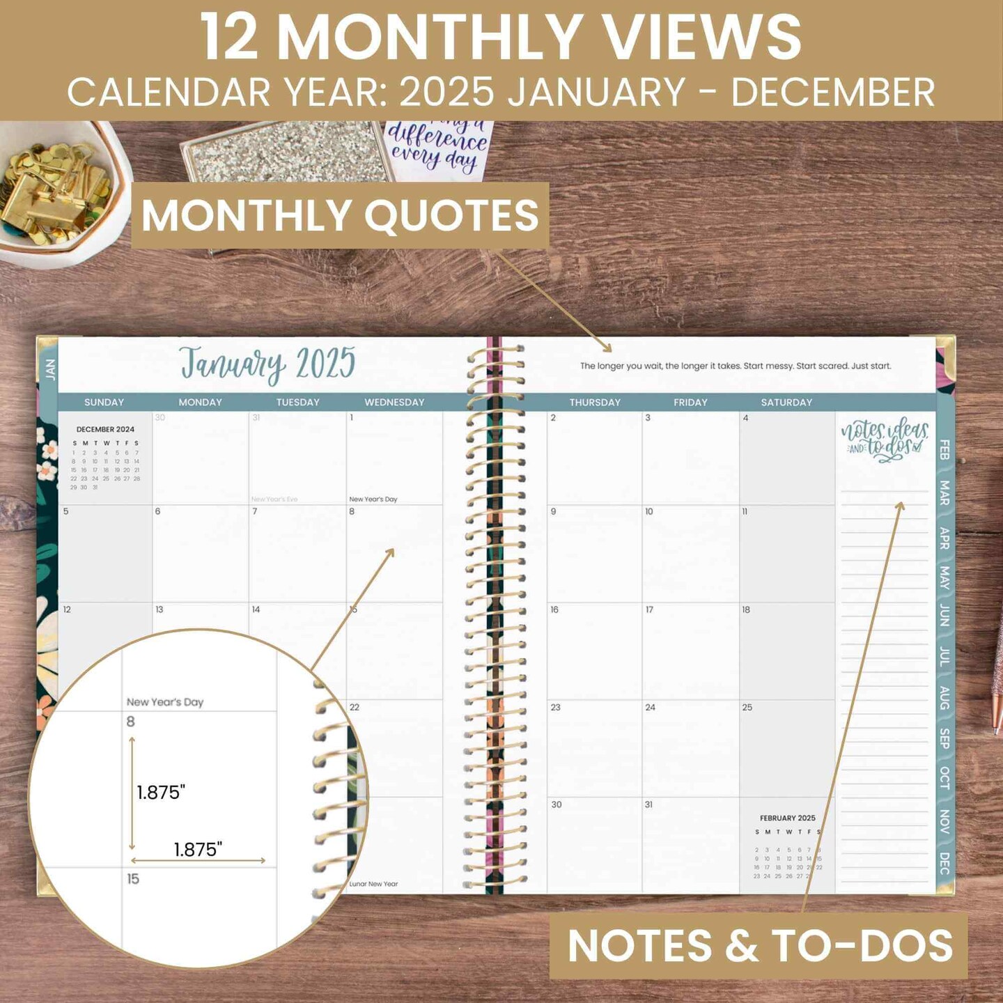 bloom daily planners 2025 Hard Cover Planner, 8.5&#x22; x 11&#x22;, Blooming Wildly