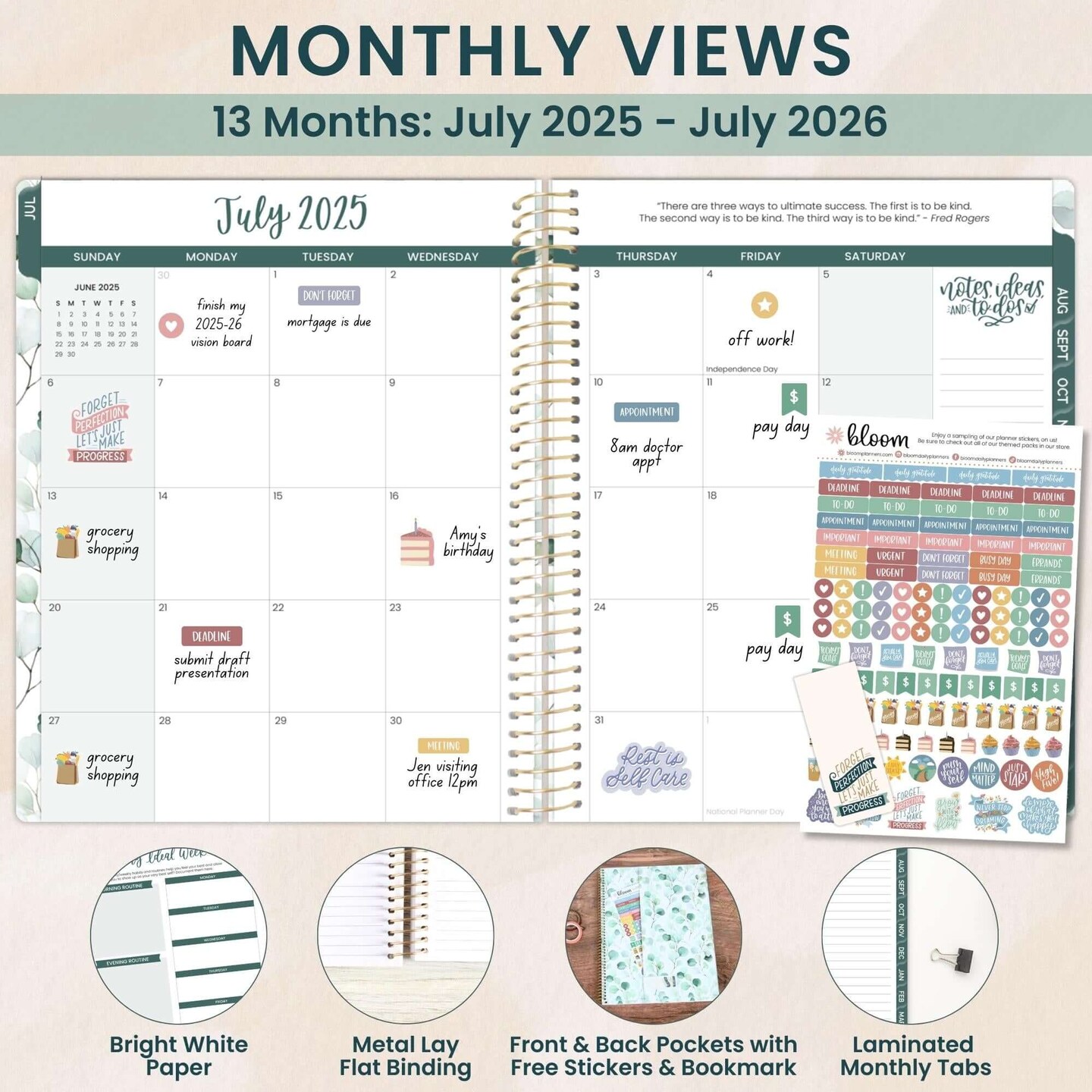 bloom daily planners 2025-26 Academic Planner, Soft Cover, 8.5&#x22; x 11&#x22;,  Boho Greenery