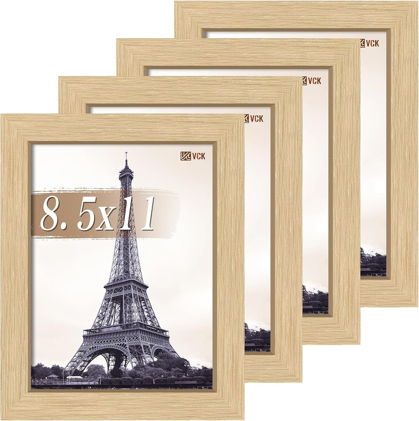 Picture Frame Set of 4 - Oak, Gallery-Quality Wood Poster Frames, 1.1-Inch Wide Border, Polished Plexiglass, Vertical or Horizontal Wall & Tabletop Display for Photo/Art/Prints, Natural Oak