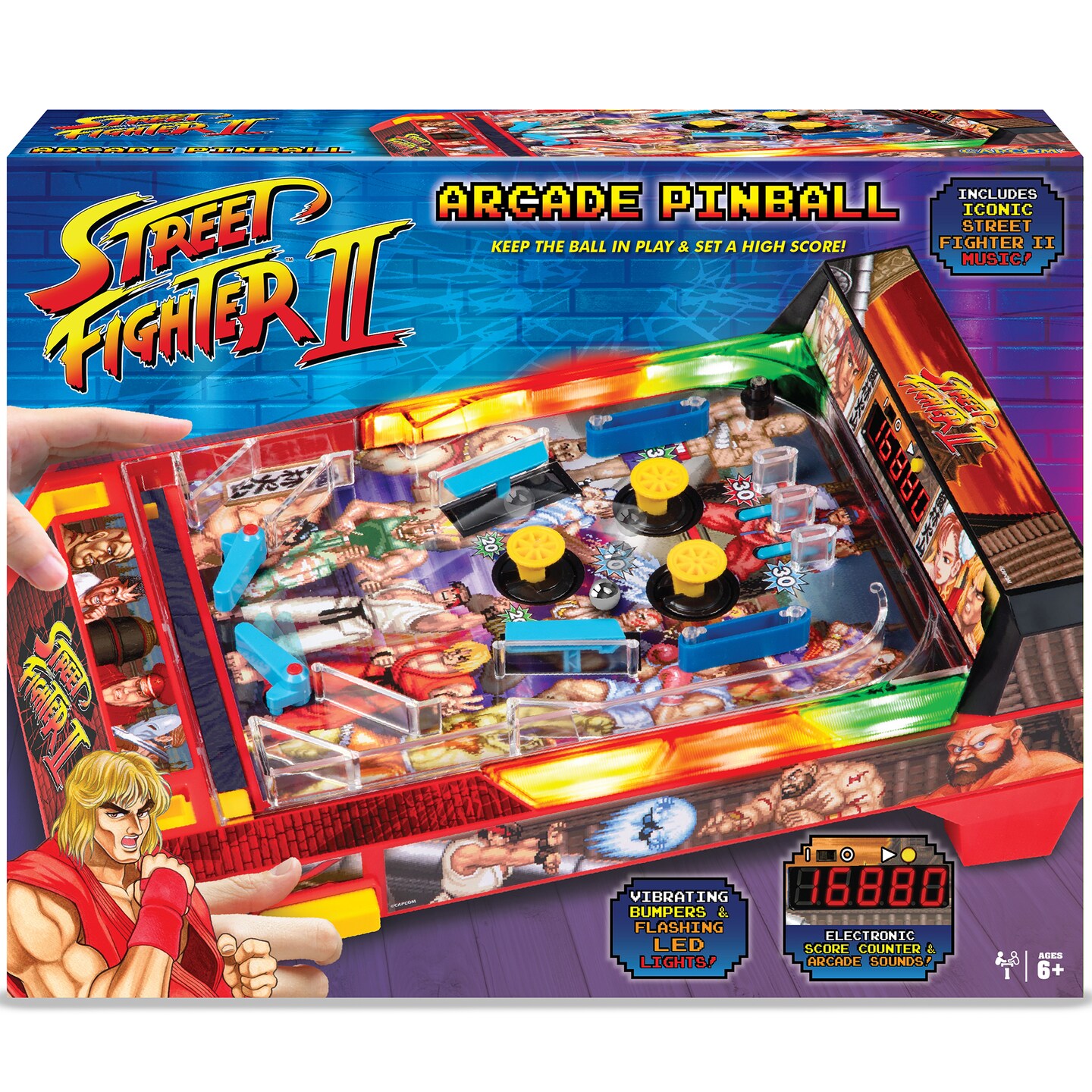 Street Fighter II: Arcade Pinball - Premium Series, Lights & Sounds Iconic Tabletop Game, LED Scoreboard, Vibrating Bumpers, Licensed, Adults-Kids 6+