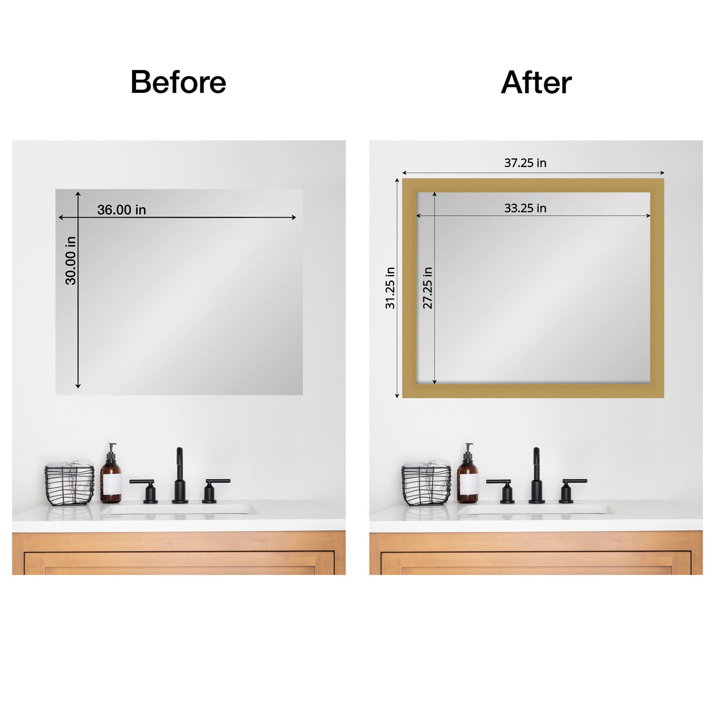 Amanti Art Mirror Makeover Bathroom Mirror Frame Border Kit - Fully Assembled Peel and Stick Frame - Mirror NOT Included - Grace Brushed Gold Trim