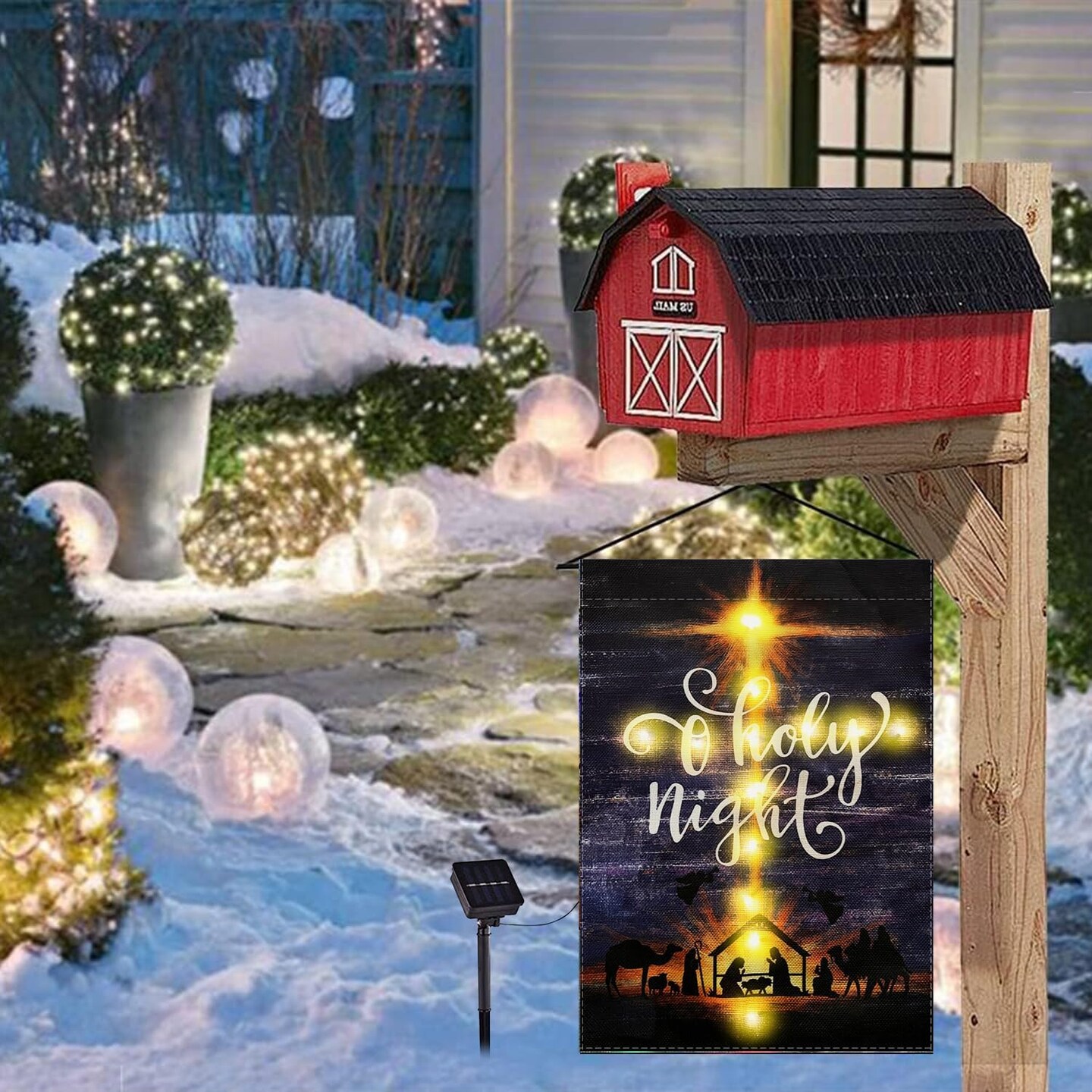 Christmas Garden Flag Lighted Christ Holy Night Jesus Religious Flags for Outside Solar Led Double Sided Burlap Nativity Scene Xmas Winter Holiday Decorations Yard Lawn Outdoor Decor 12.5 x 18 Inch
