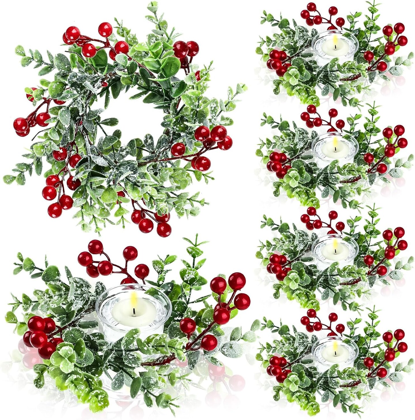 Small Berry Window Rings 6 Pieces Christmas Candle Rings Wreaths Christmas Kitchen Cabinet ...