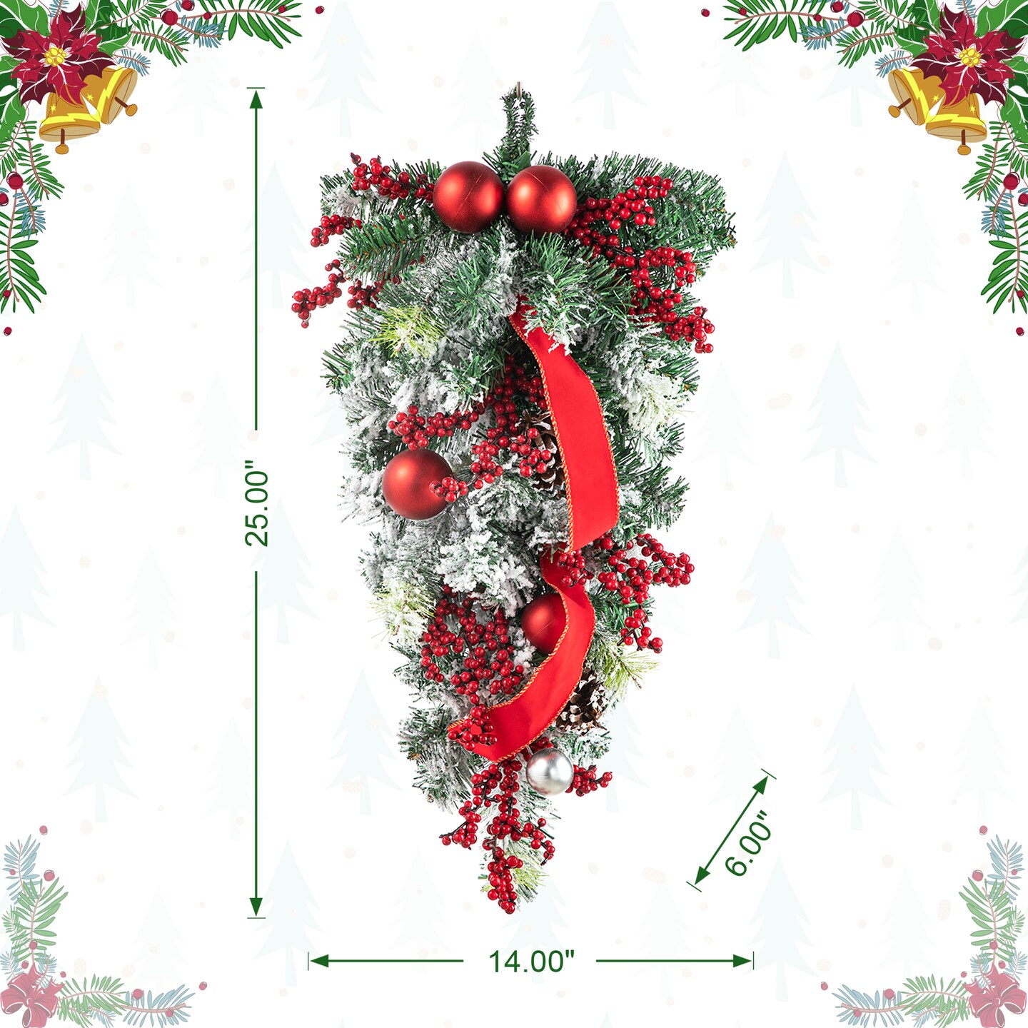 Set of 2/4 Christmas Berry Pinecone &#x26; Bell Teardrop Wreath Door Hanging Decor