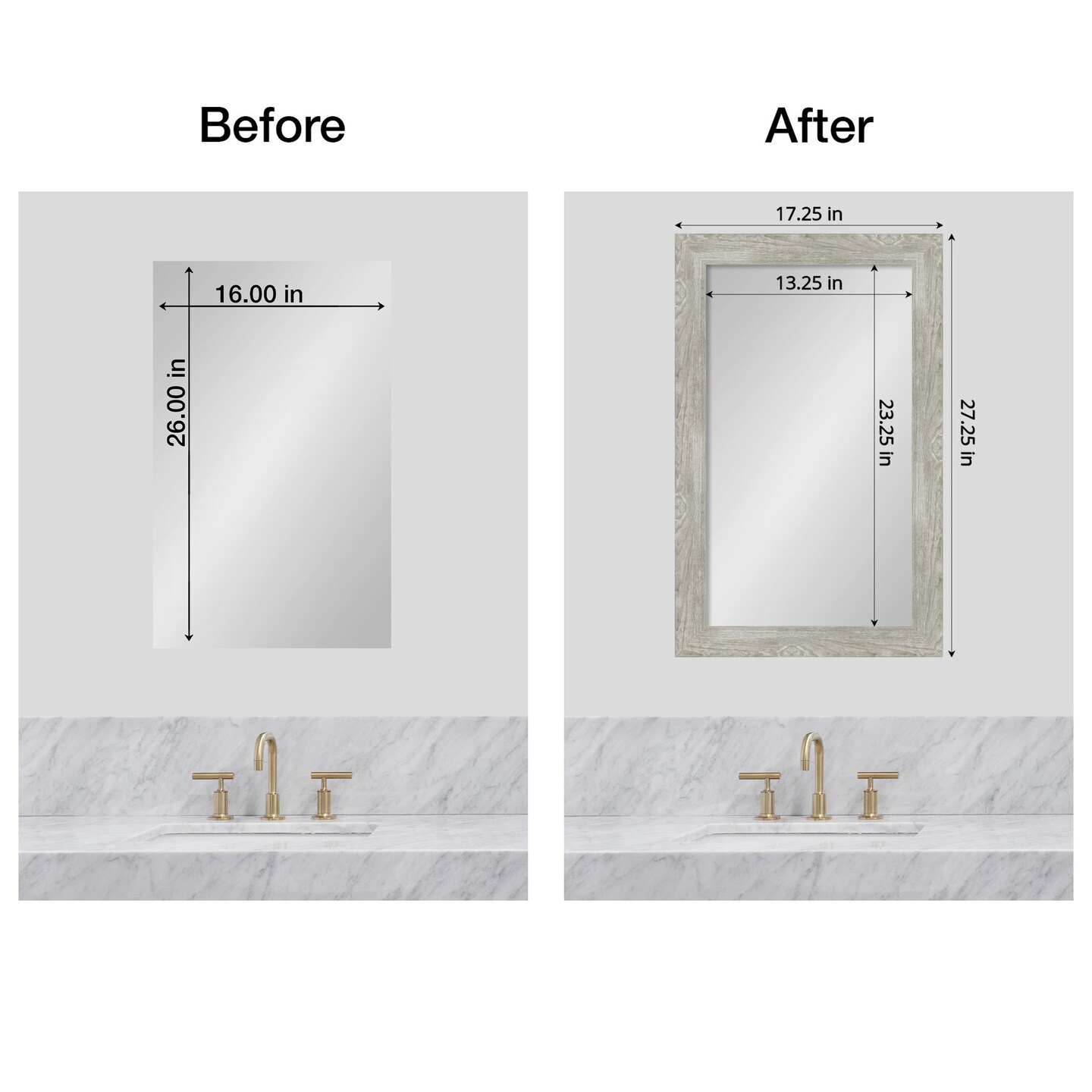 Amanti Art Mirror Makeover Bathroom Mirror Frame Border Kit - Fully Assembled Peel and Stick Frame - Mirror NOT Included - Dove Greywash Narrow Trim