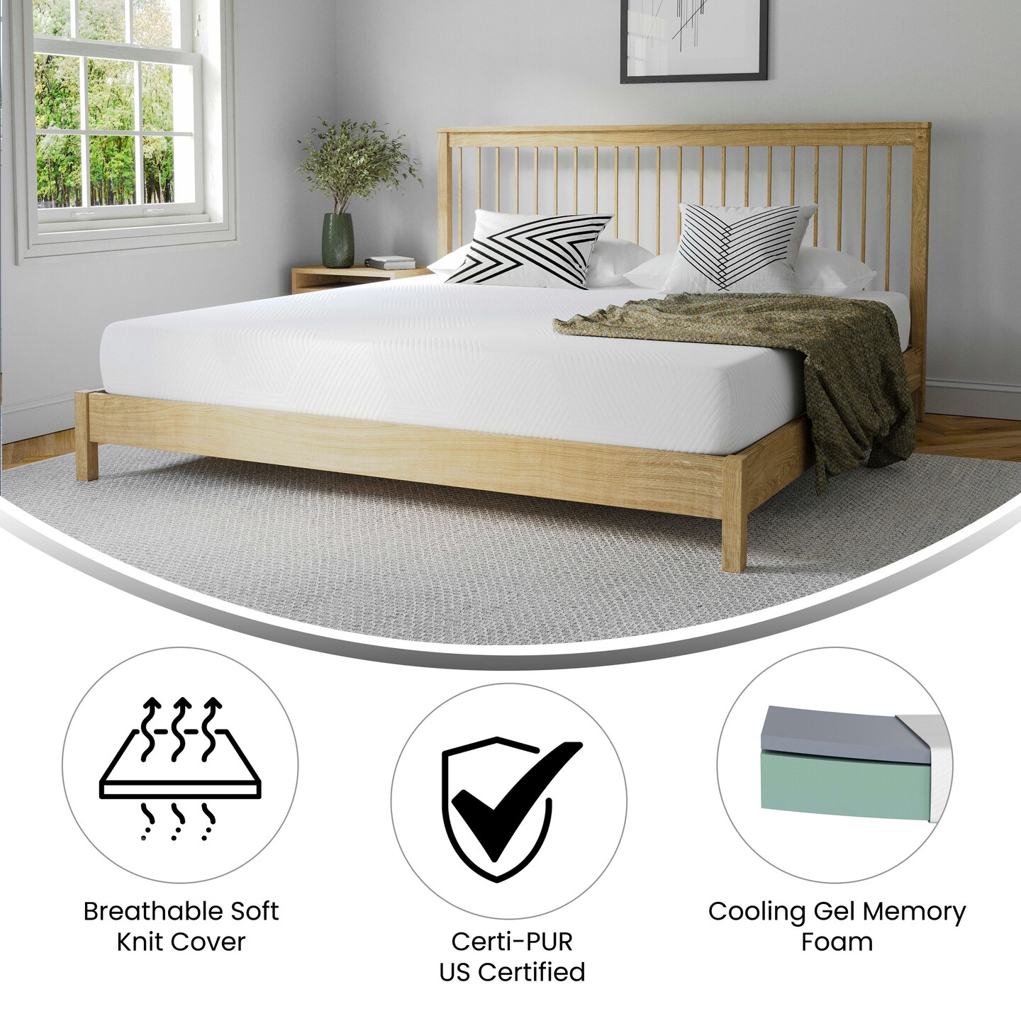 Merrick Lane Iris CertiPUR-US Certified Memory Foam Mattress Infused with Charcoal &#x26; Green Tea Cooling Gel