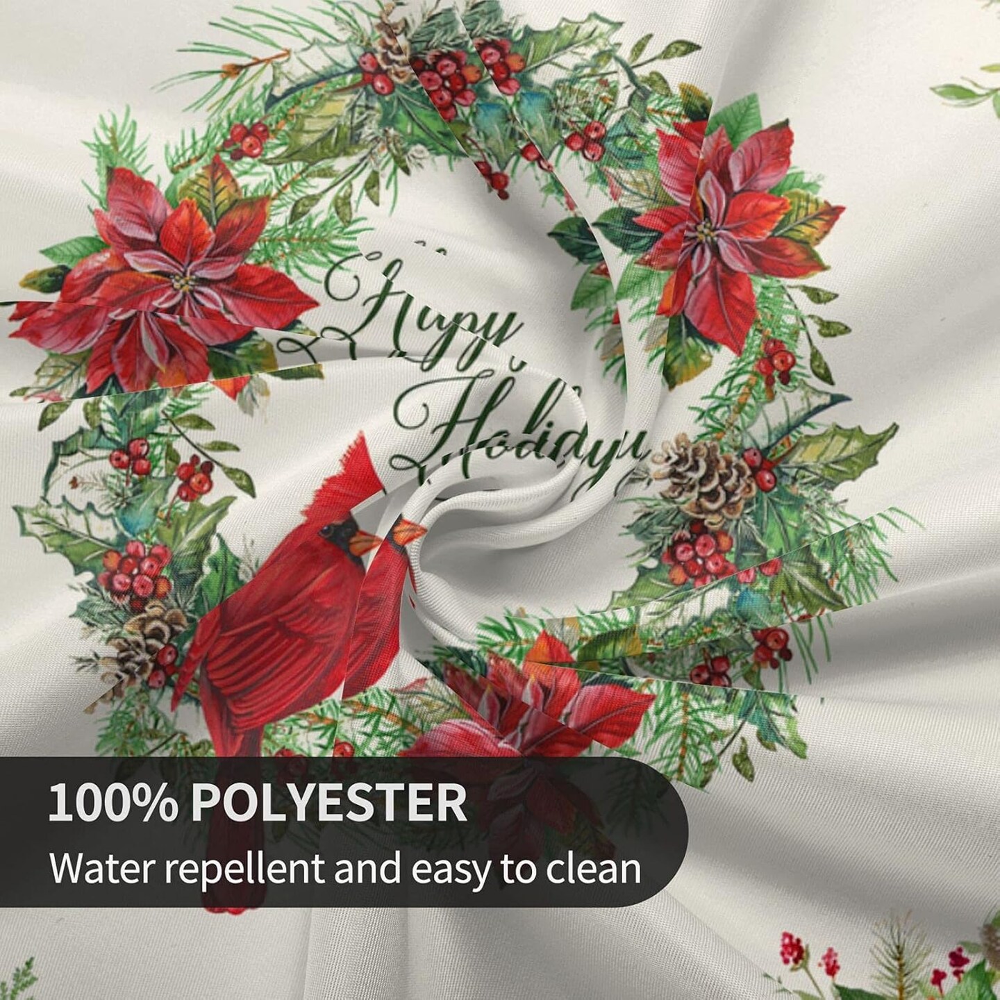 Red Bird Tablecloth Round 60 inch Red White Floral Tableccloth Merry Christmas Cloths Washable Banquet Tablecloth Winter Decorative Table Cover for Holiday Home Party Picnic Dinning
