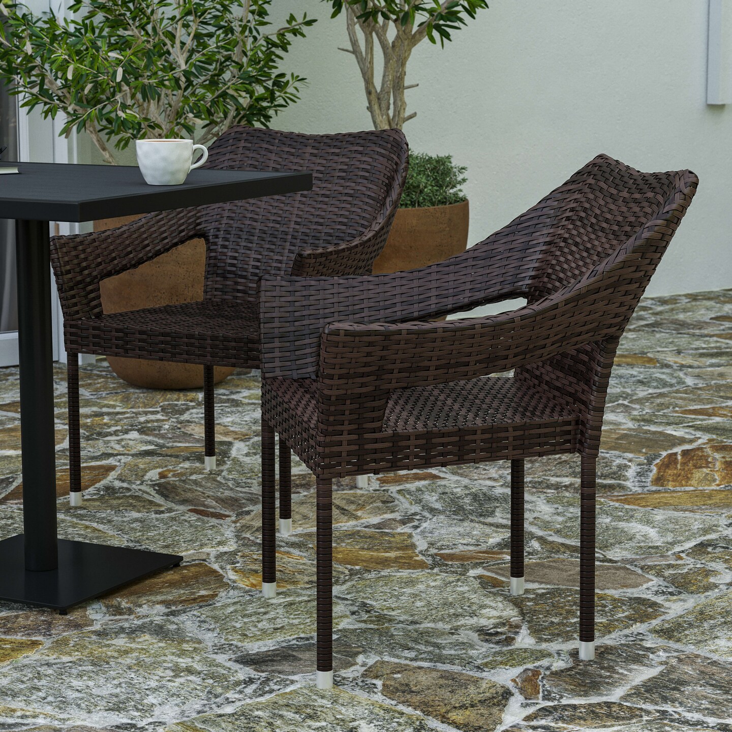 Merrick Lane Eldon Weather Resistant Indoor/Outdoor Stacking Patio Dining Chair with Steel Frame and PE Rattan