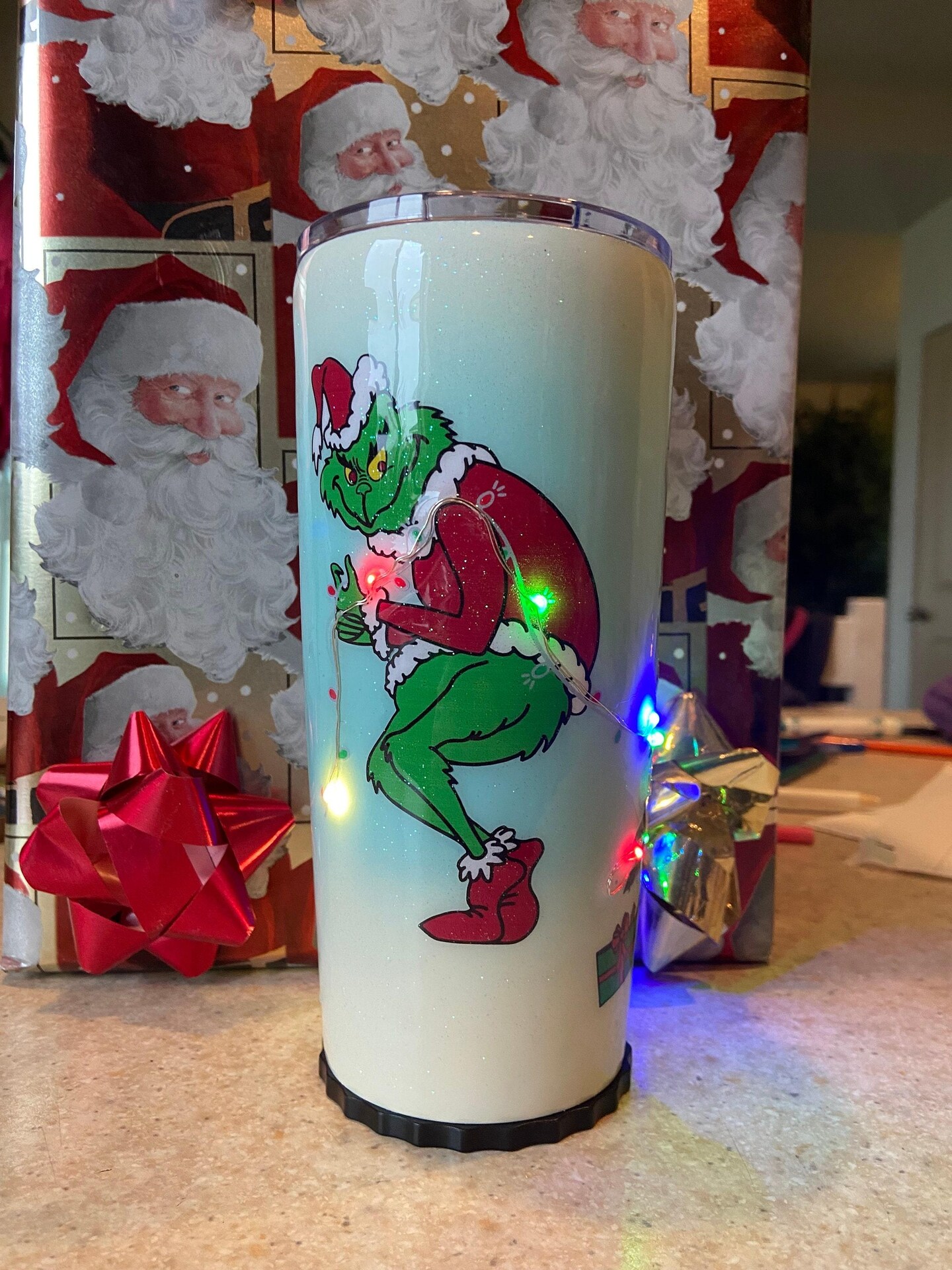 20 ounce Green Grinch light up stainless steel tumbler whooville Cindy ...