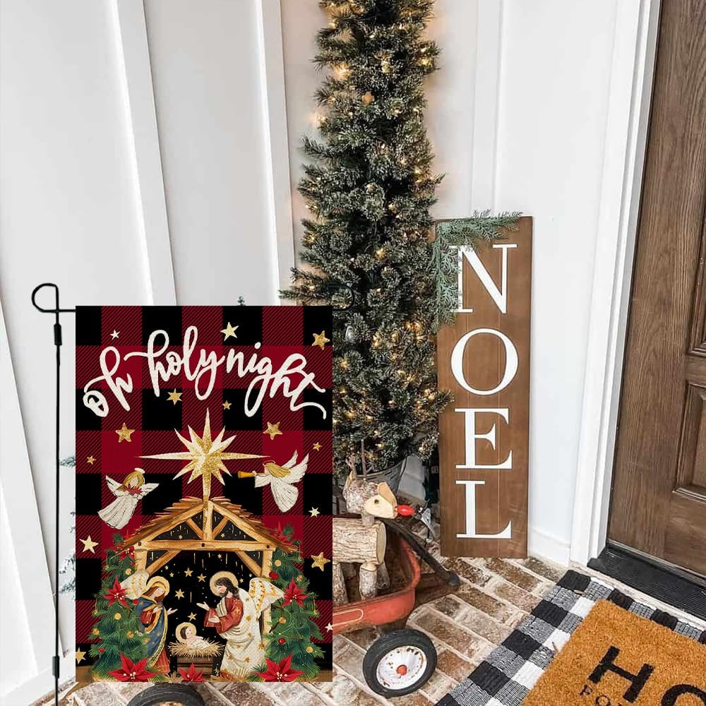 Christmas Holy Night Garden Flag 12x18 Inch Double Sided Small Burlap Holiday Nativity Yard for Outside