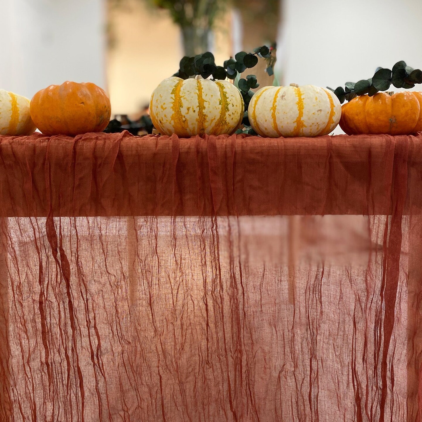 Wrapables 10Ft Bohemian Cheesecloth Gauze Table Runner for Rustic Weddings, Parties, Home Decor, Terracotta