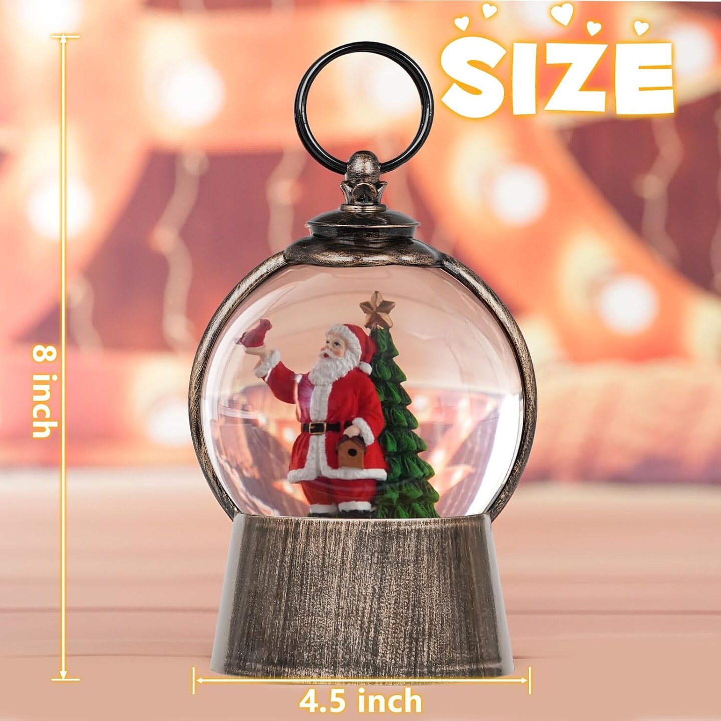 LEYUPEAK Snow Globe Lantern With Timer – USB/Battery Powered, Musical Christmas Decoration With Santa & Cardinal - View #7