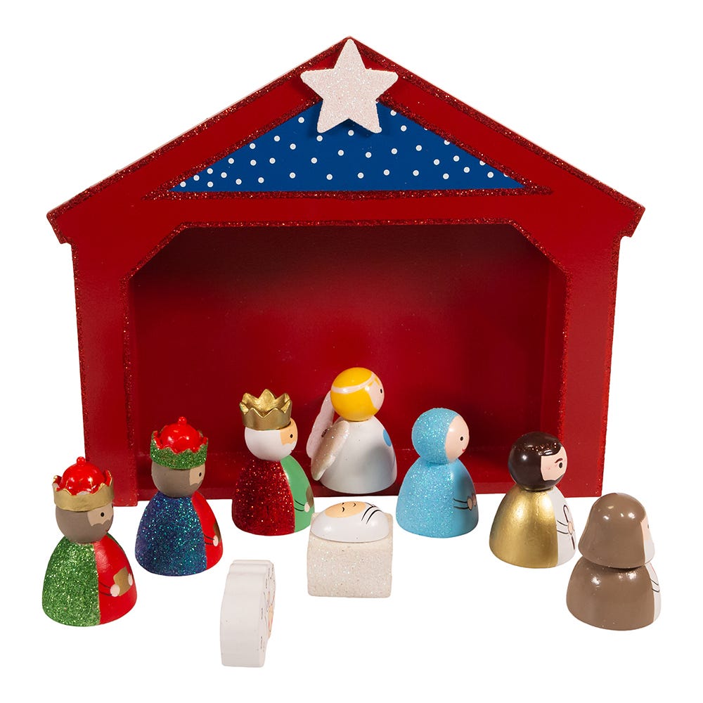 Kurt Adler 9-Inch Miniature Nativity Set with 9 Figures and Stable