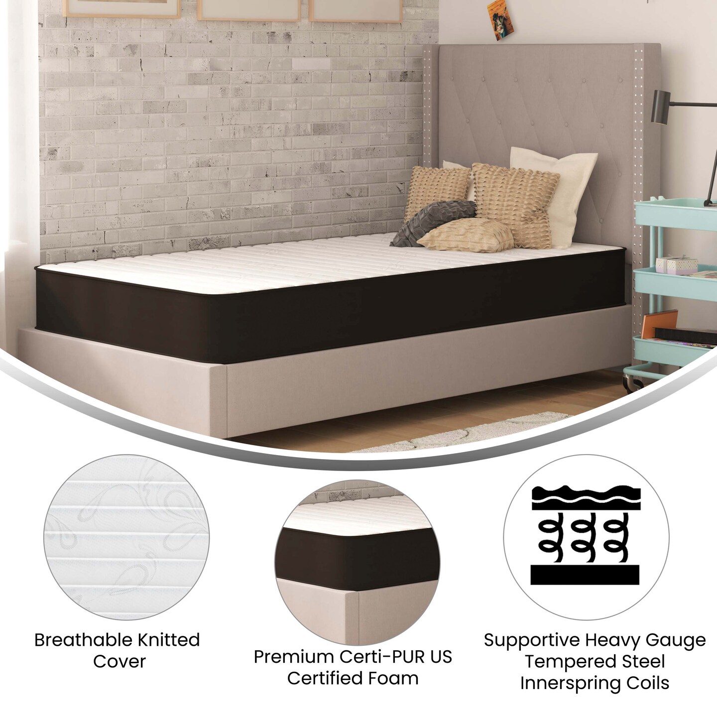 Emma and Oliver Asteria Premium ComfortMedium Firm Hybrid Innerspring Mattress in a Box with Knitted Fabric Top and CertiPUR-US Certified Foam