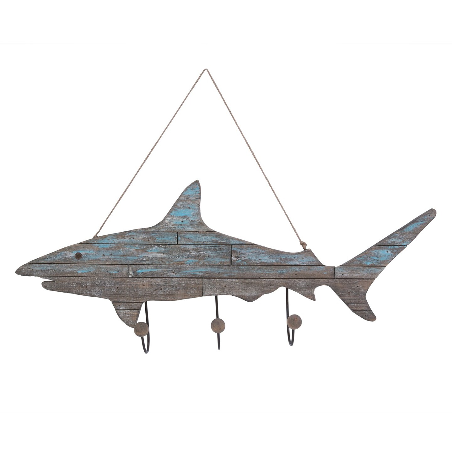 Hanging Wood Shark with 3 Hooks