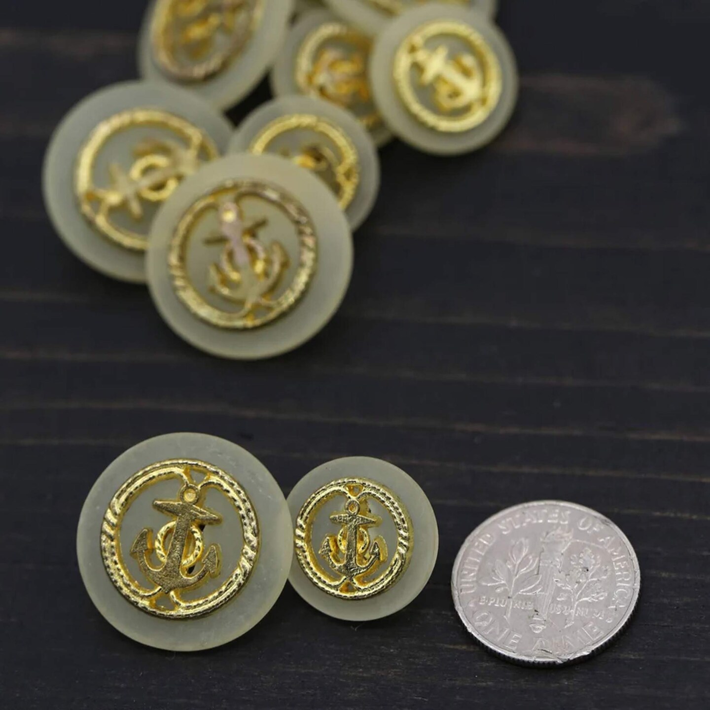 12 Pieces Gold Anchor on Ivory Base Buttons Small 5/8 Inch