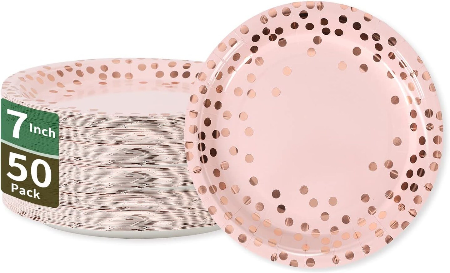 50 PCS Disposable Party Paper Plates - Pink & Rose Gold (7 inches)