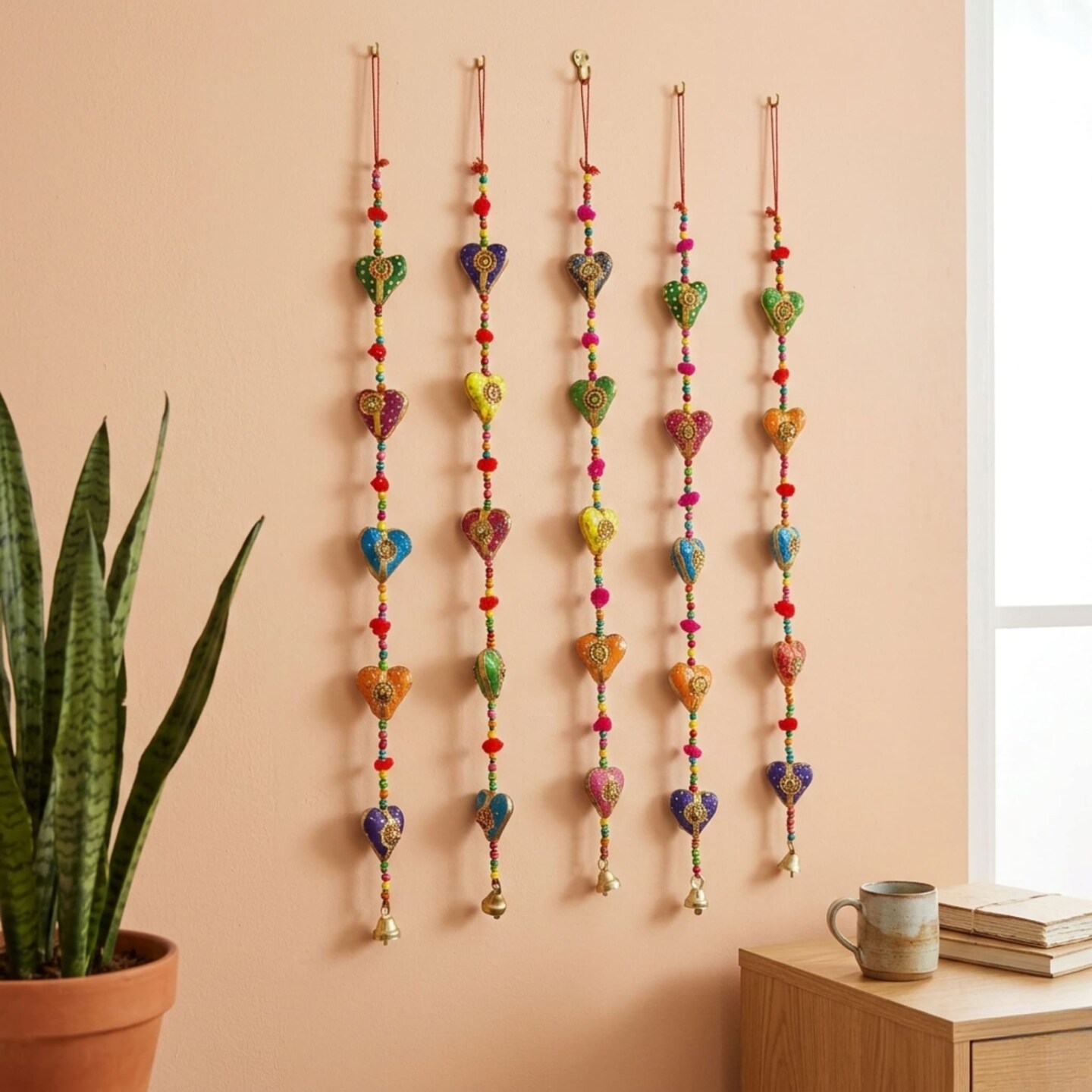 Rajasthani Door Hanging Wind Chimes Indian Traditional Heart Wall Hanging Diwali Christmas Wedding Decor Wind Chime for Home Decoration Patio - Housewarming Gifts (33 Inches)