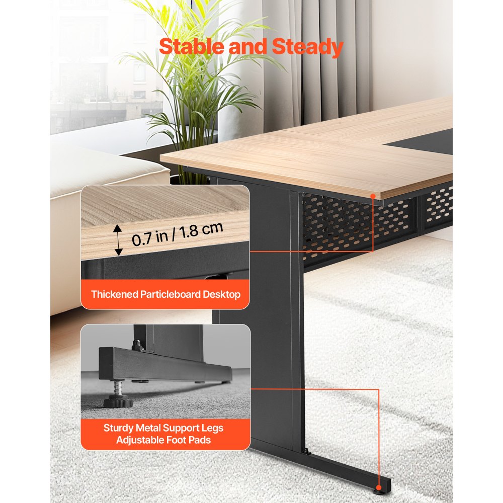 Brown Engineered Wood Reversible Executive Desk with Drawers and Storage