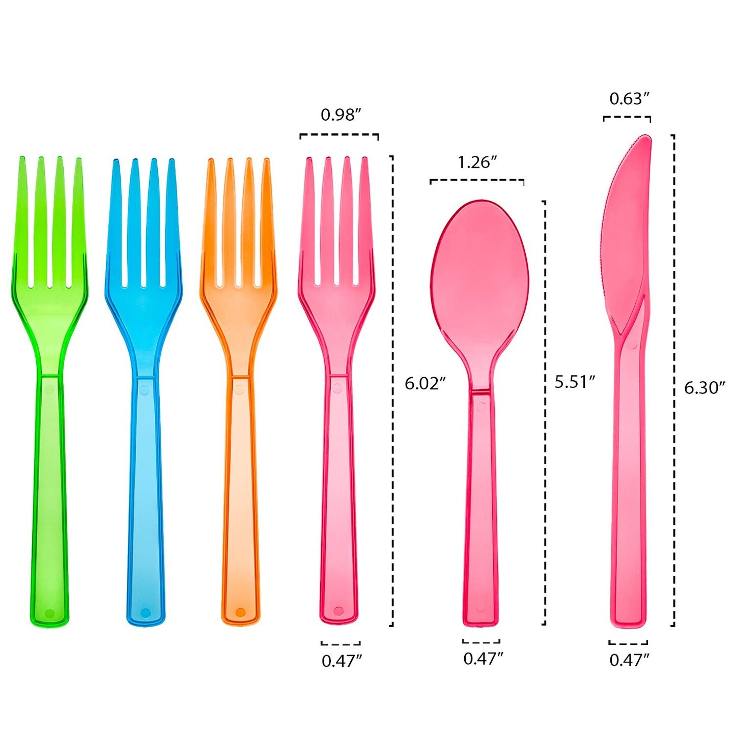 Party Essentials Hard Plastic Cutlery Combo Pack, 64 Place Settings, Assorted Neon Brights,N124890-4,192