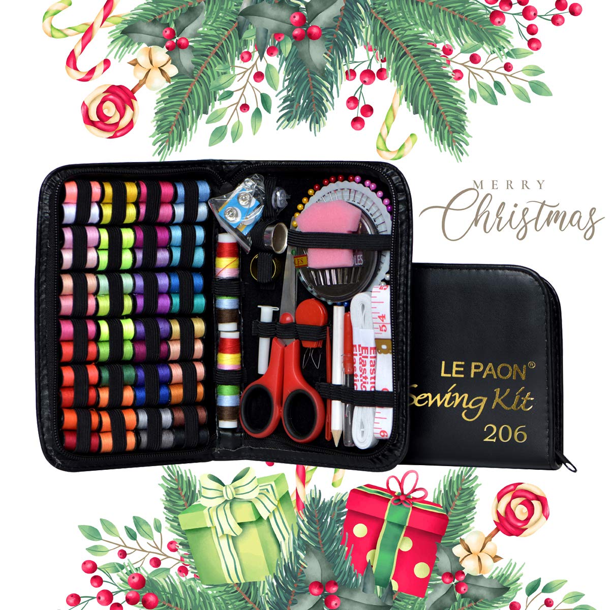 Sewing Kit for Traveler, Adults, Beginner, Emergency, DIY Sewing Supplies Organizer Filled with Scissors, Thimble, Thread, Elastic,Sewing Needles, storage,Tape Measure etc (Black, X) Great gift