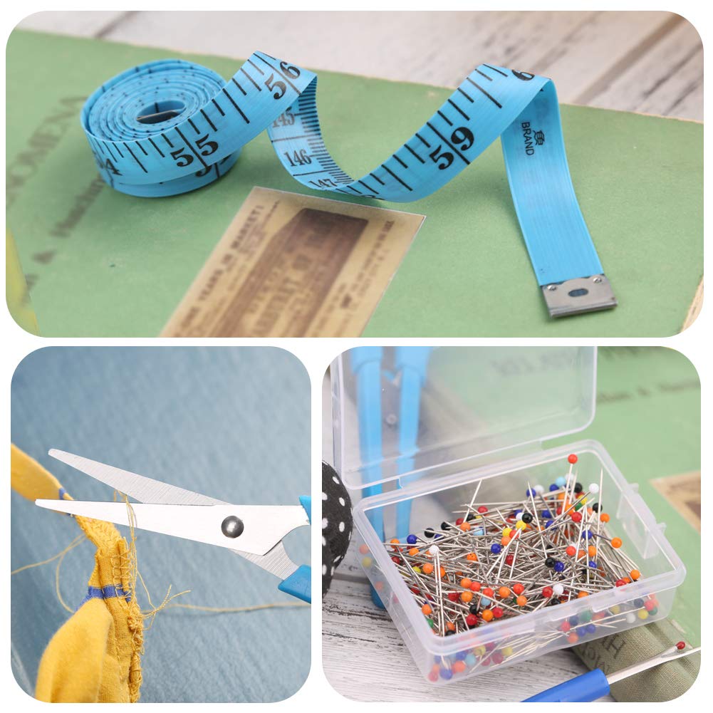 300 Pieces Multicolor Sewing Pins - 32mm Straight Quilting Pins Including Sewing Seam Ripper Scissors Pin Cushion and Soft Tape Measure for Dressmaking Jewelry Decoration