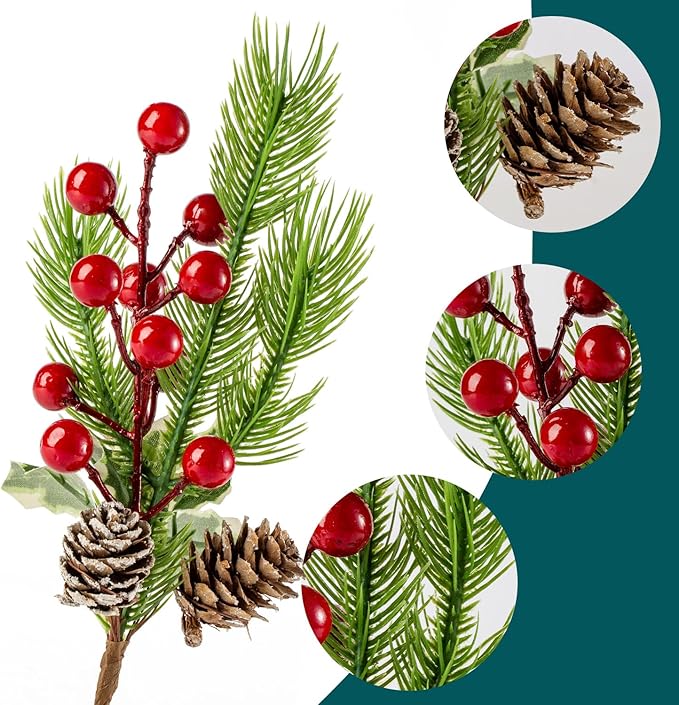 10 Styles 5-11Inch Pine Picks and Sprayss for Christmas Tree Wreath Gifting Props Winter Holiday