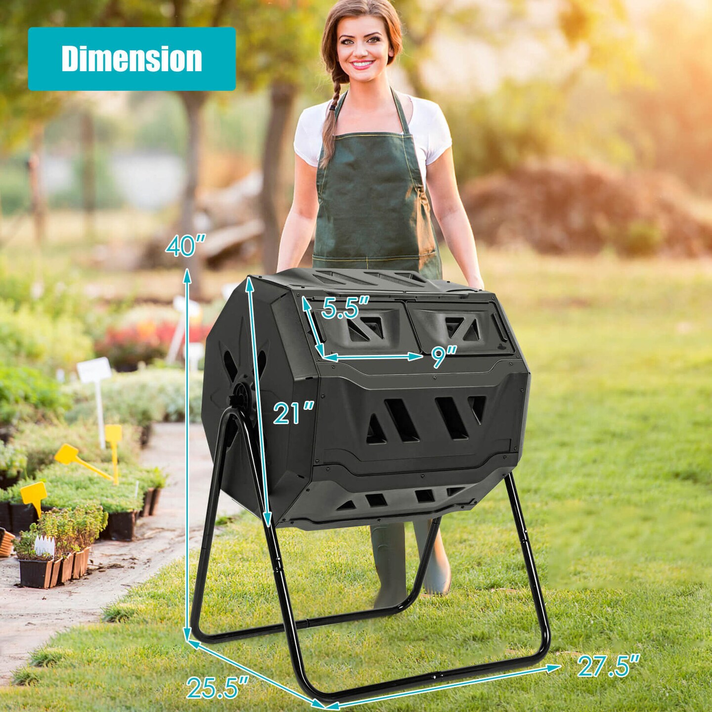 Costway 43 Gallon Composting Tumbler Compost Bin w/Dual Rotating Chamber Black