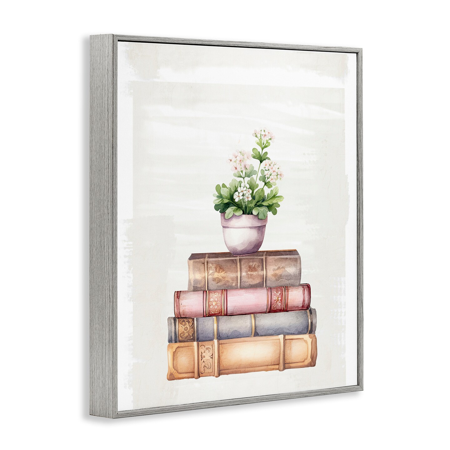 Stupell Industries Floral Pot & Vintage Books Framed Giclee, design by Kim Allen