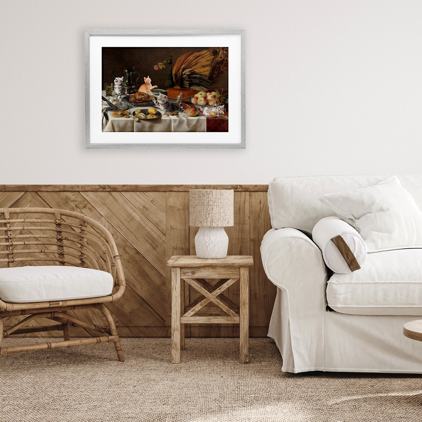 Stupell Industries Kittens on Still Life Feast Framed Print Under Glass, design by Masters Redux
