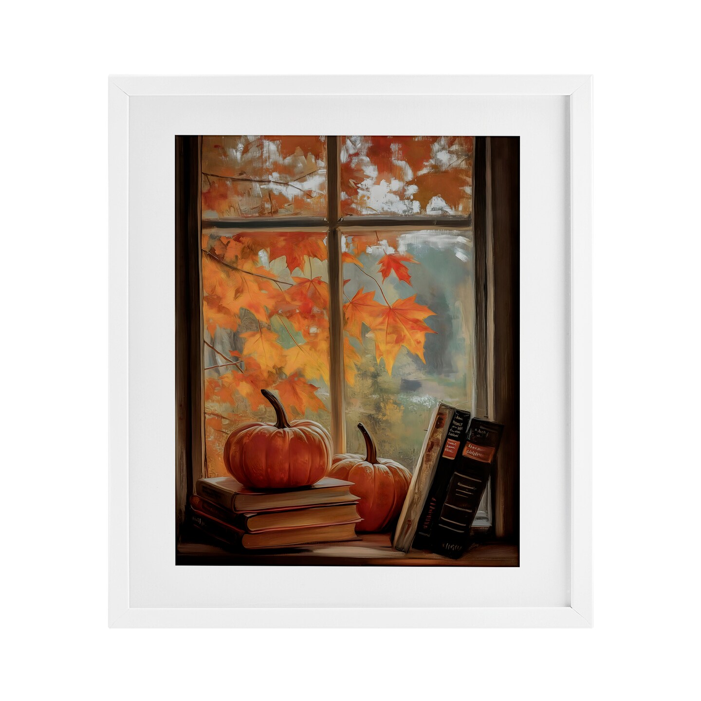 Stupell Industries Cozy Fall Window Books Framed Print Under Glass, design by Arlington Prints
