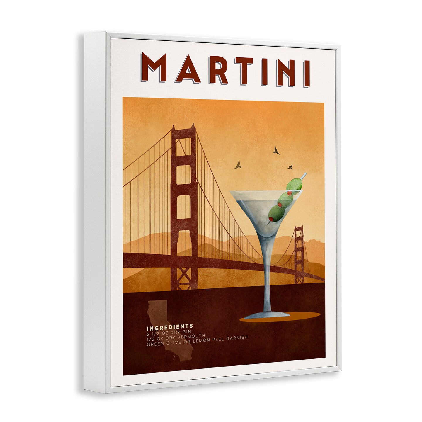 Stupell Industries Retro Martini & Bridge View Framed Giclee, design by Brett Blumenthal