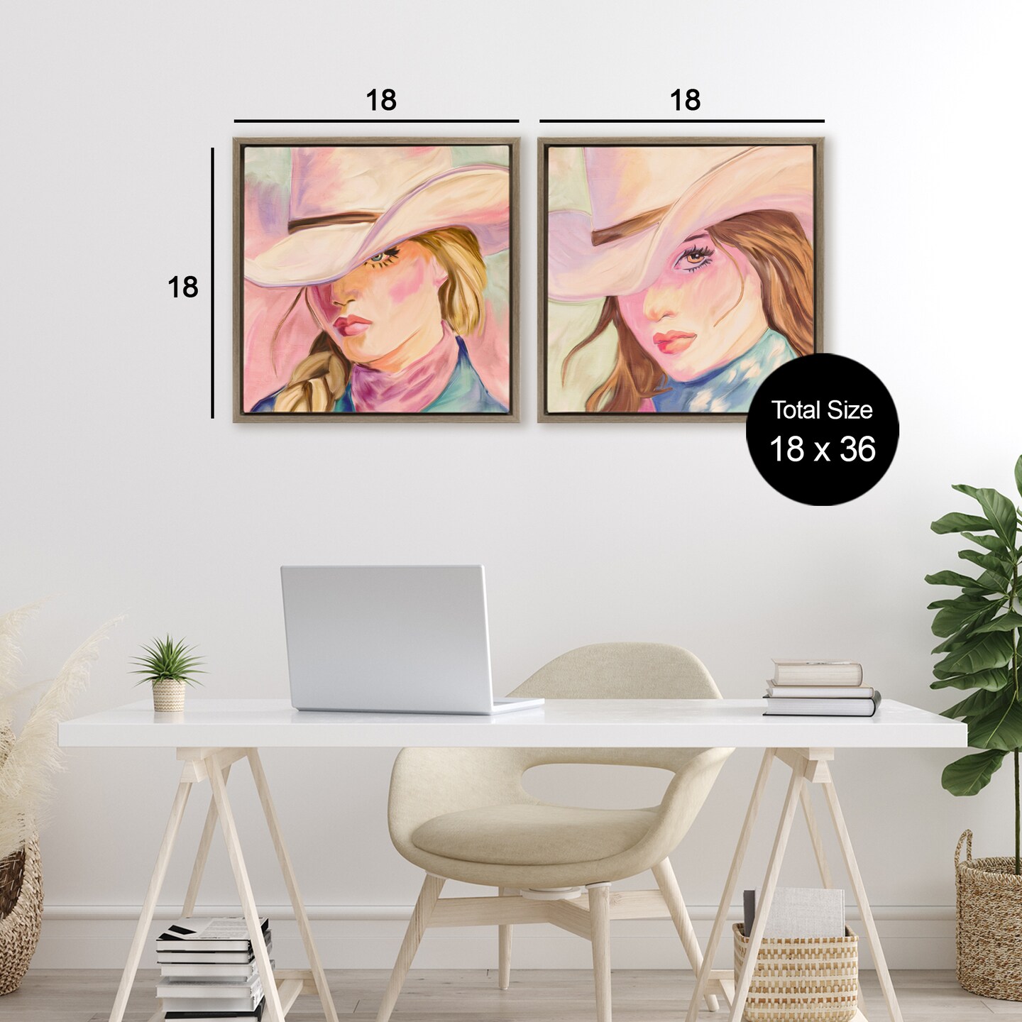 Stupell Industries Pastel Cowgirls Gazing 2pc Floating Frame Set, design by Kim Allen