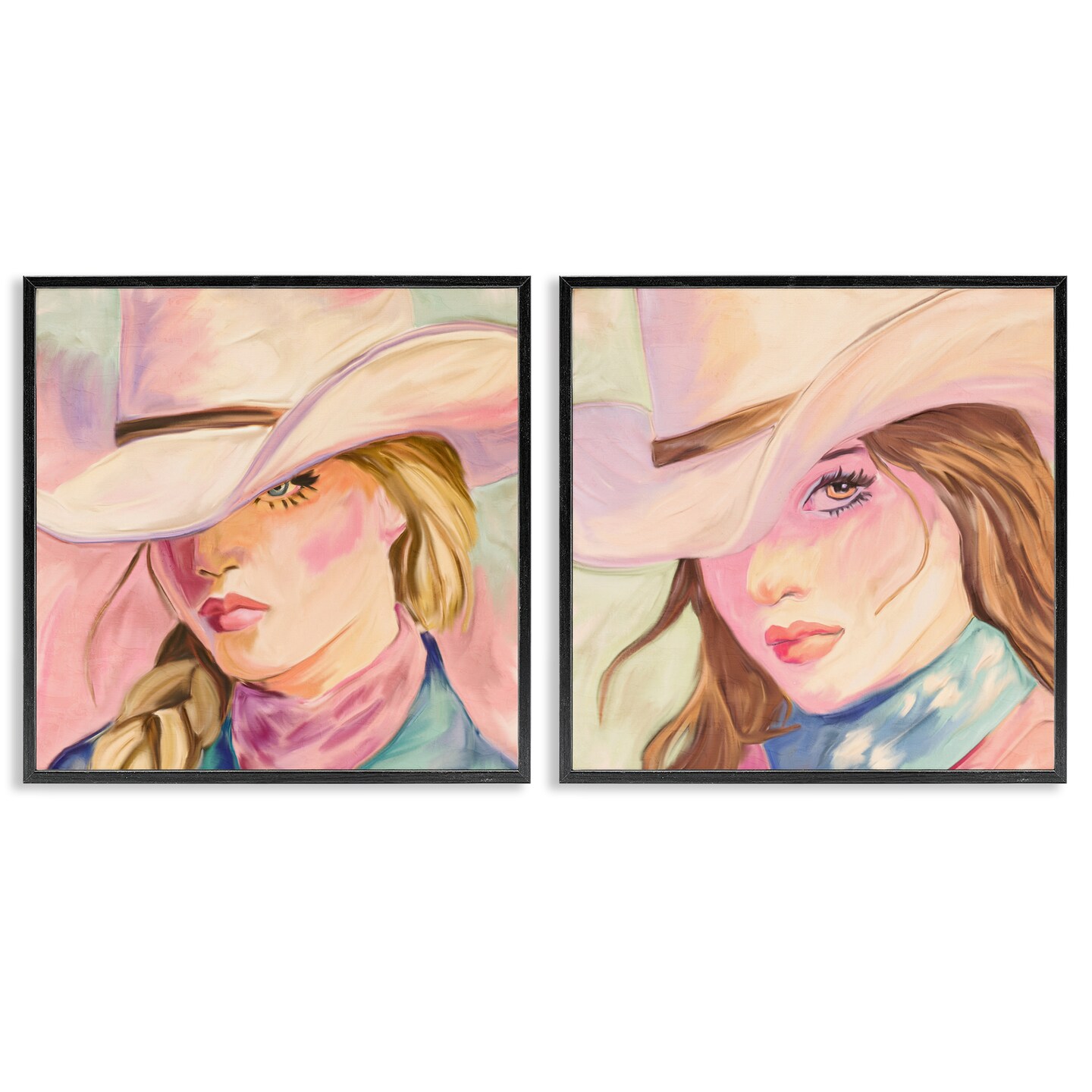 Stupell Industries Pastel Cowgirls Gazing 2pc Framed Giclee Set, design by Kim Allen