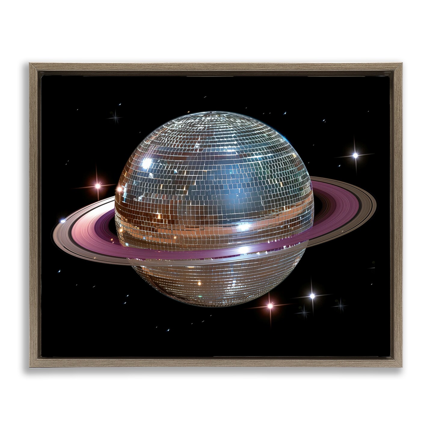 Stupell Industries Purple Disco Ball Planet Floating Frame, design by Decent Exposures